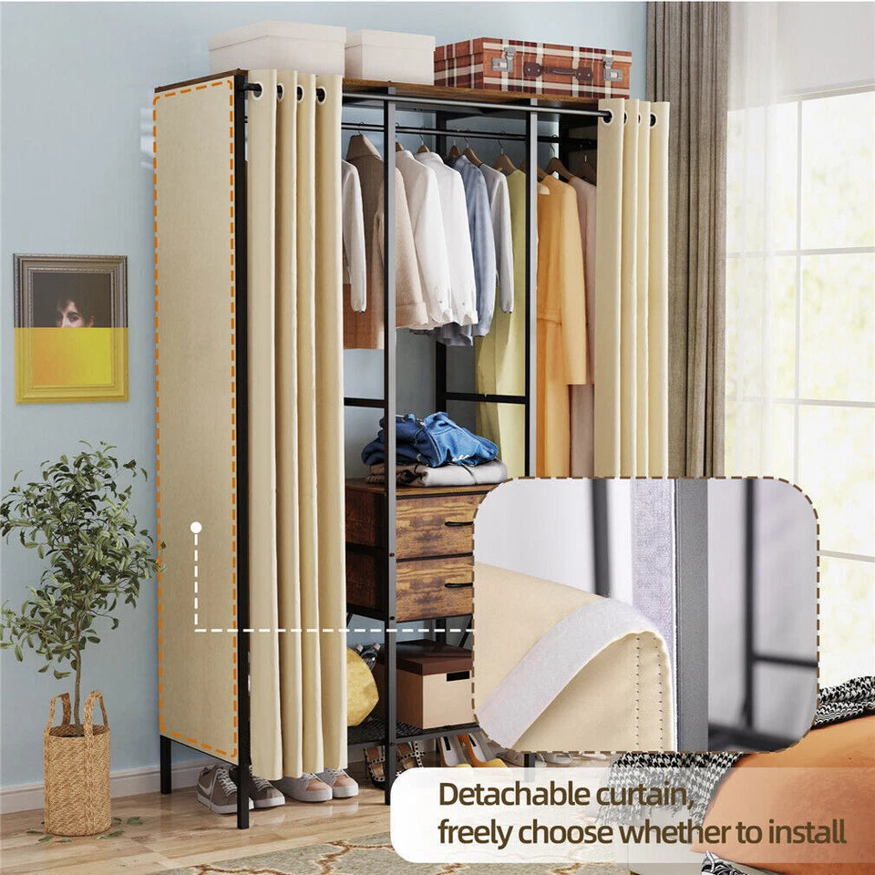Fin Xxl Heavy Duty Wardrobe With 2 Drawers Bedroom Storage Hanging Bar Clothes Rail