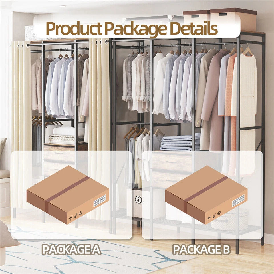 Fin Xxl Heavy Duty Wardrobe With 2 Drawers Bedroom Storage Hanging Bar Clothes Rail