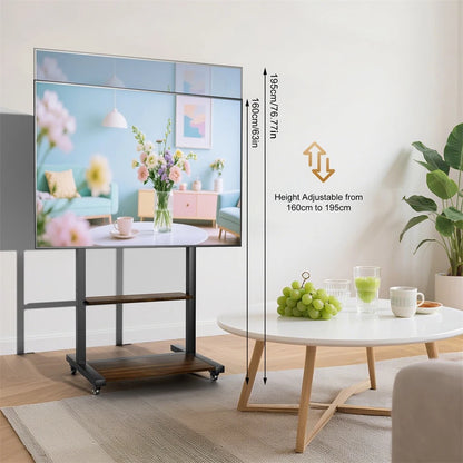 Adjustable Rolling TV Stand for 40 to 86 Inch Screens with Shelves