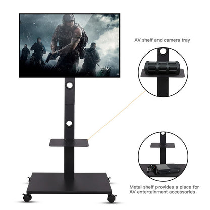 Rolling Trolley TV Floor Stand Portable Television w /Swivel VESA Bracket 32-70"