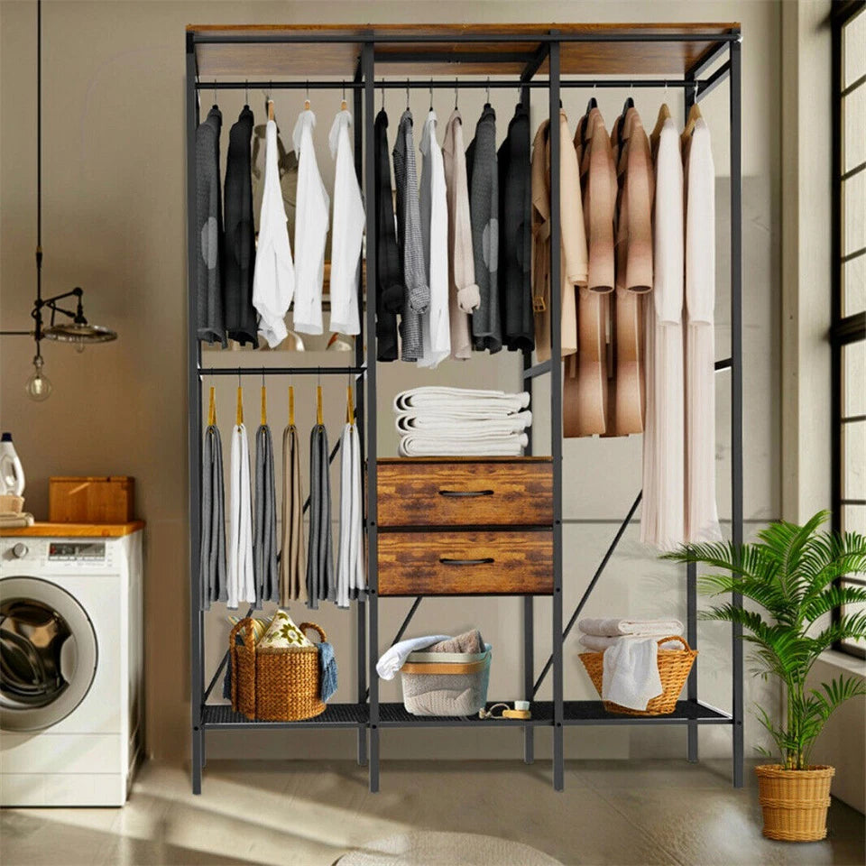 Fin Xxl Heavy Duty Wardrobe With 2 Drawers Bedroom Storage Hanging Bar Clothes Rail