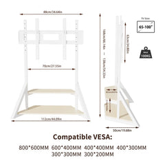 Mobile TV floor stand with two-tier media shelves
