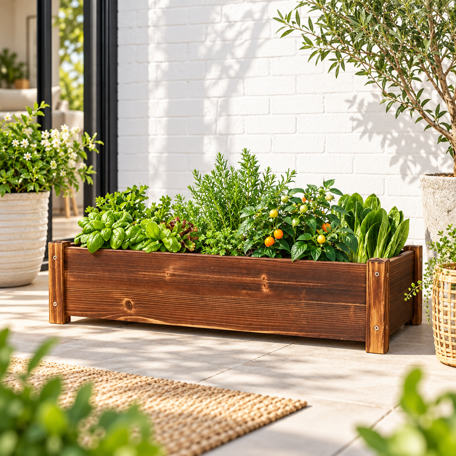 Wooden Planter Box - Rectangular Herb and Flower Garden Planter 65cm