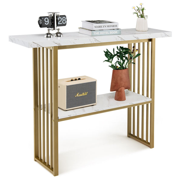 2-Tier Console Table — Faux Marble Top