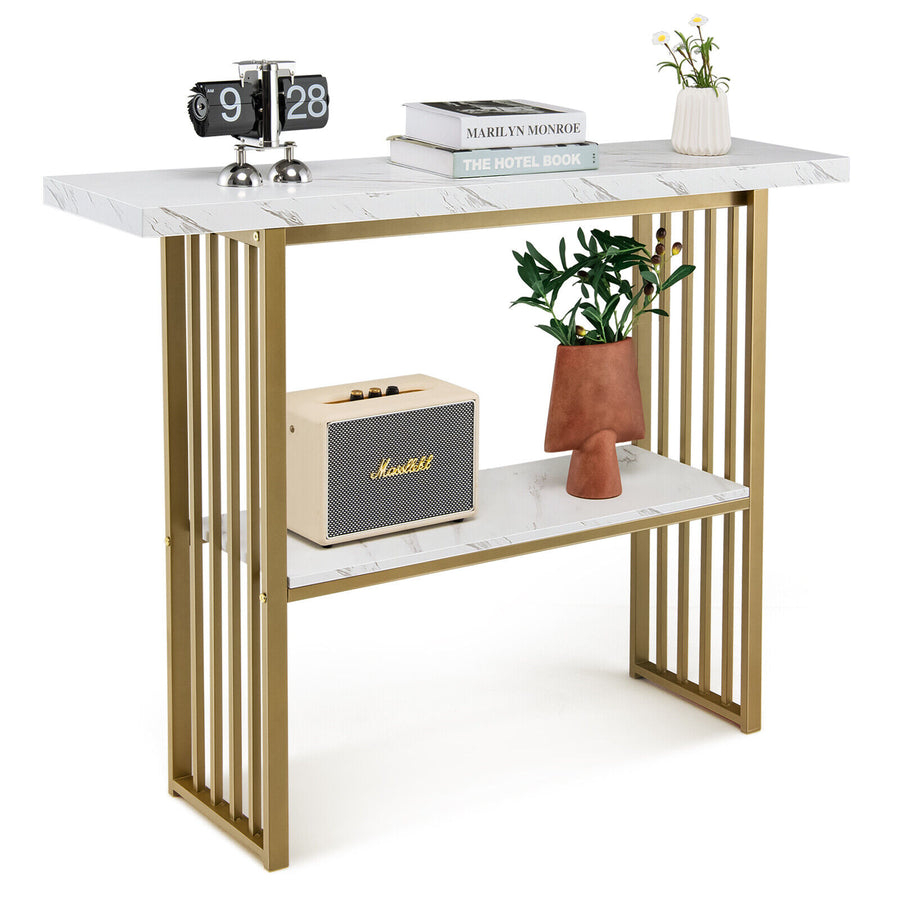 2-Tier Console Table — Faux Marble Top
